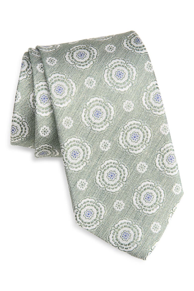 Floral Medallion Silk Herringbone Tie, Main, color, GREEN