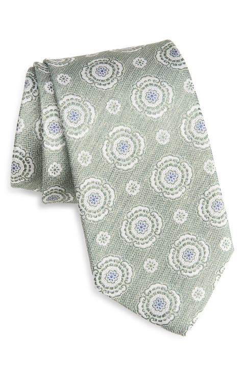 Floral Medallion Silk Herringbone Tie