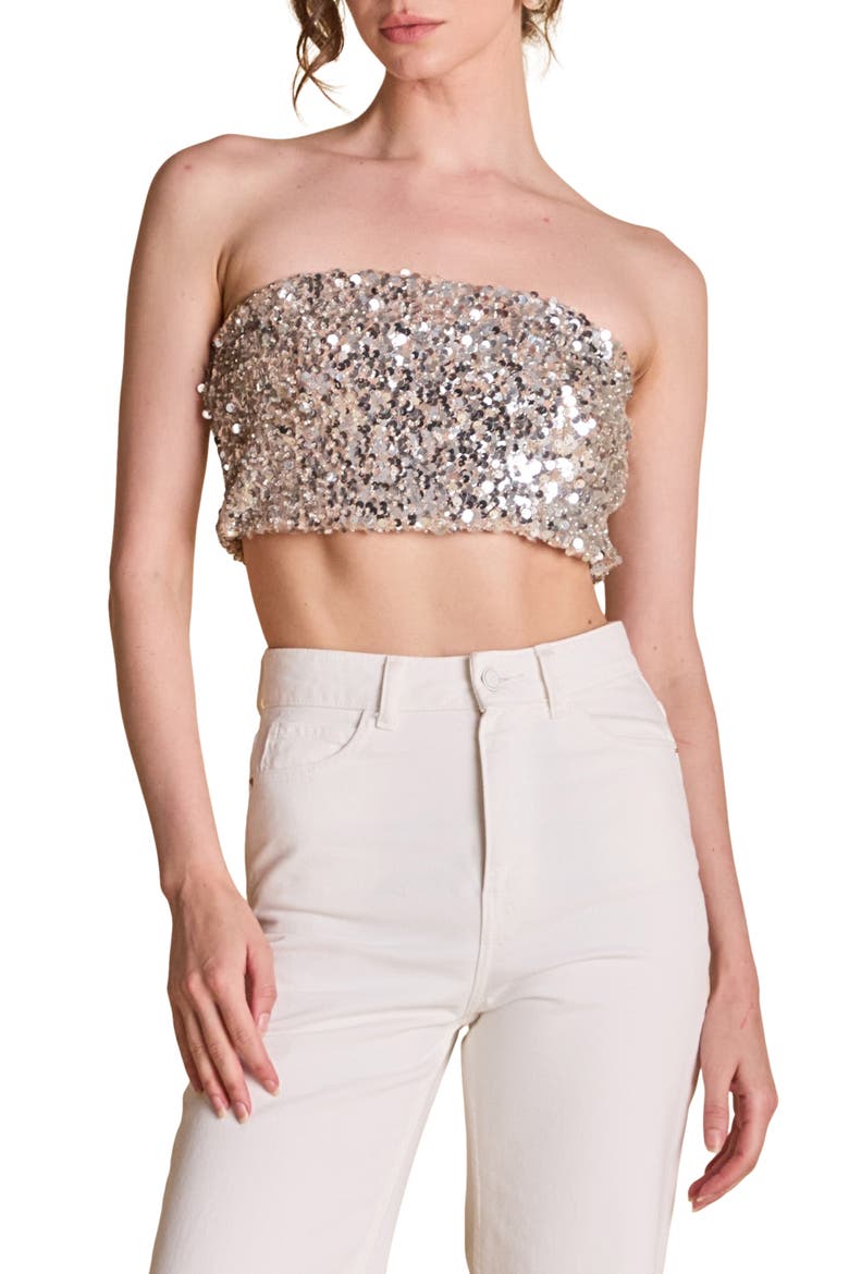 Bead & Sequin Tube Top, Main, color, BEIGE/ SILVER