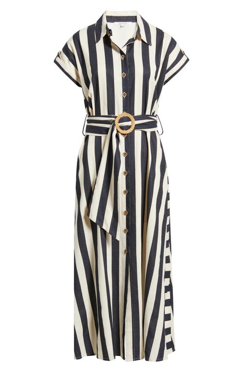 Zoe And Claire Stripe Belted Midi Shirtdress In Multi