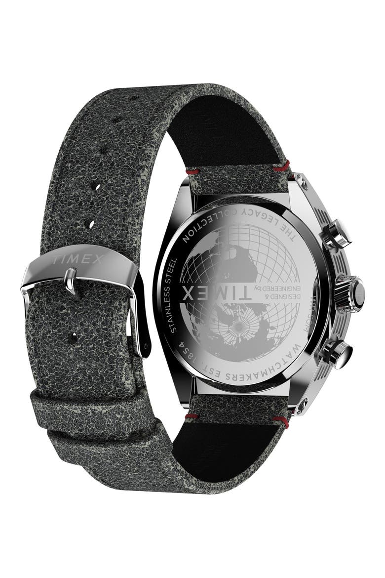 Legacy Tonneau Chronograph Leather Strap Watch, 42mm, Alternate, color, BLACK