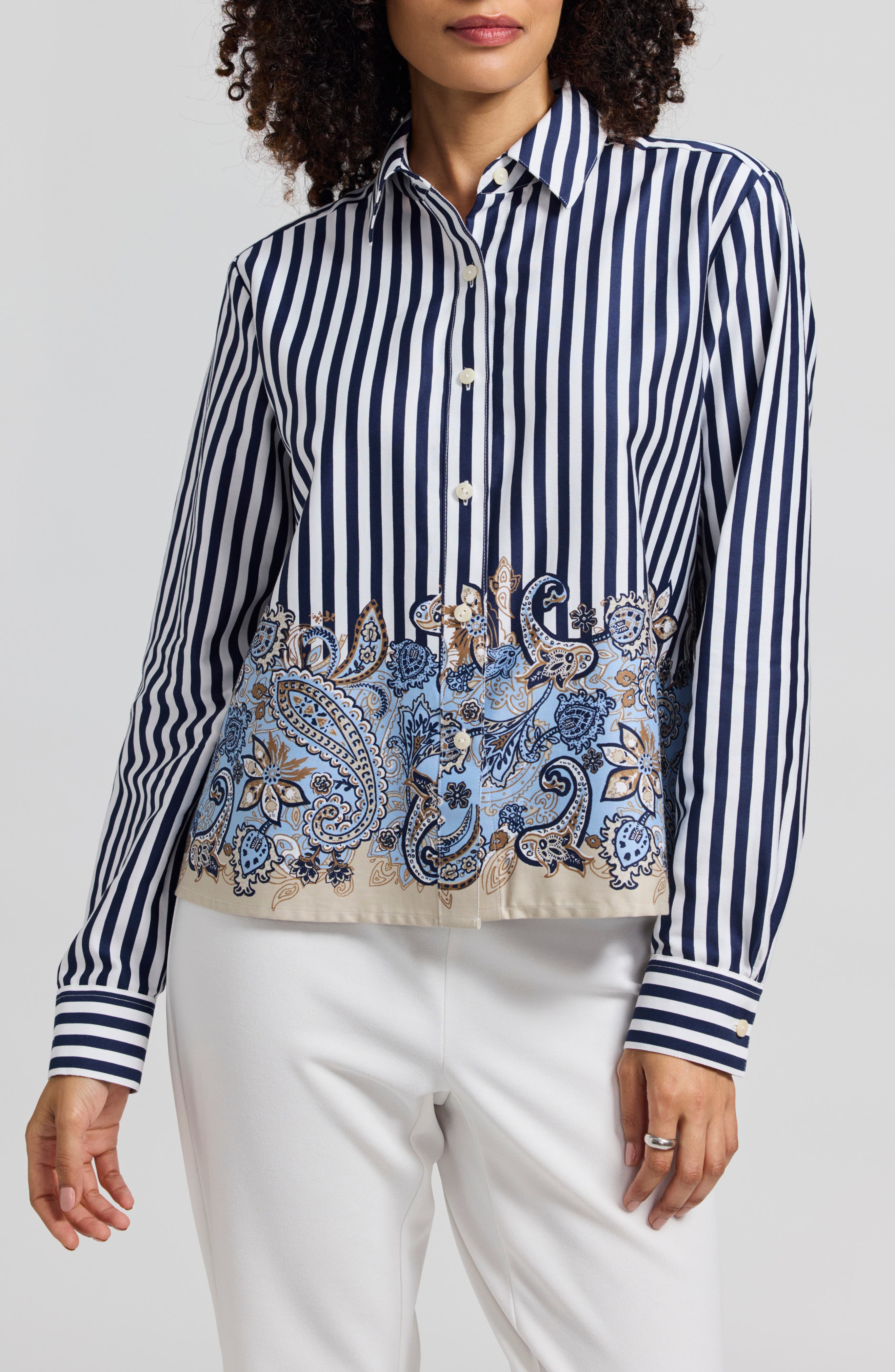Jodie Stripe Cotton Button-Up Shirt