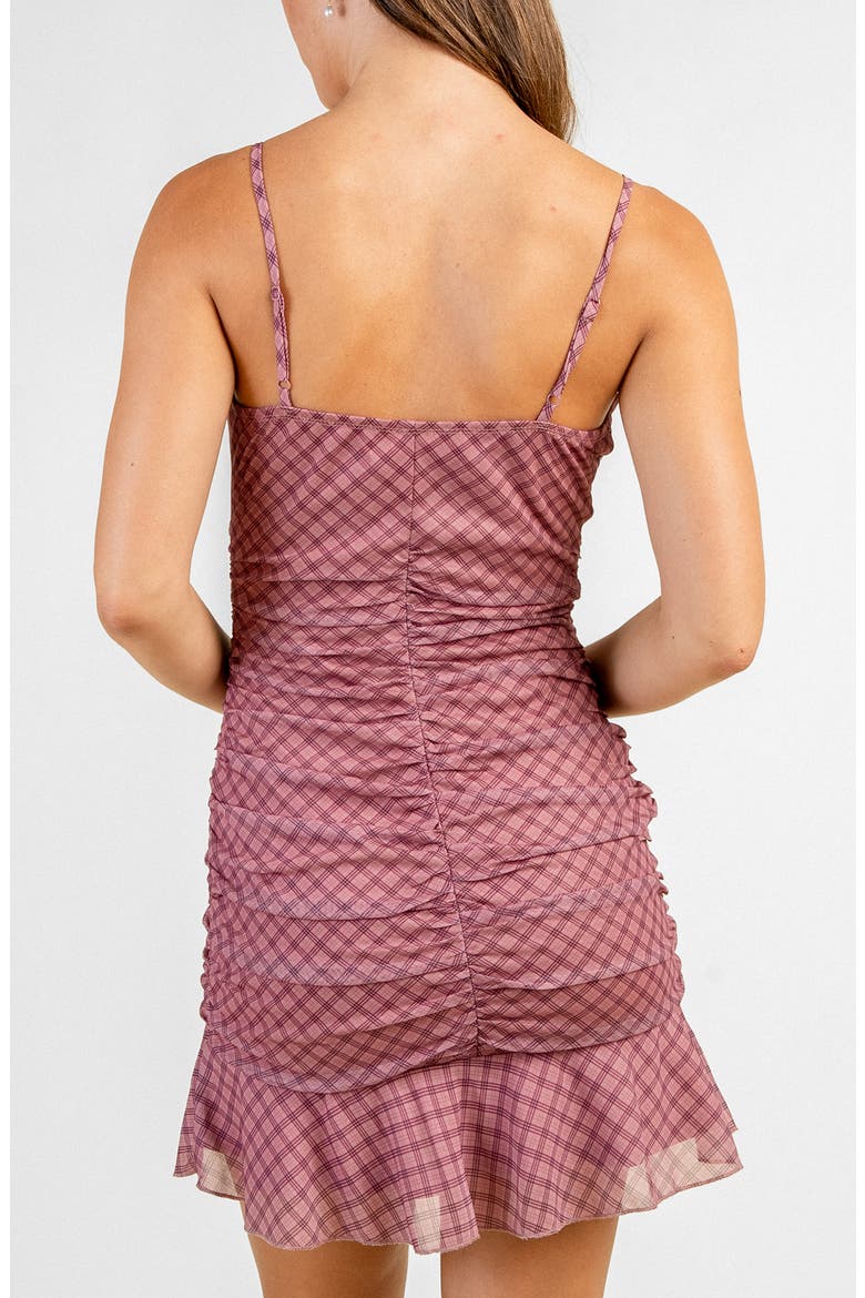 Ruched Plaid Drop Waist Minidress, Alternate, color, MAUVE PLAID
