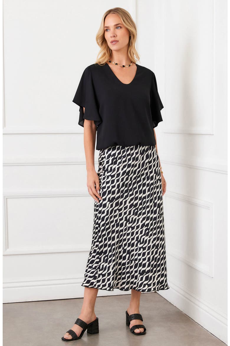 Abstract Print Satin Bias Cut Midi Skirt, Alternate, color, BLACK/ WHITE PRINT