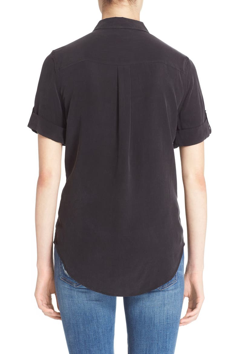 Slim Signature Short Sleeve Silk Shirt, Alternate, color, TRUE BLACK