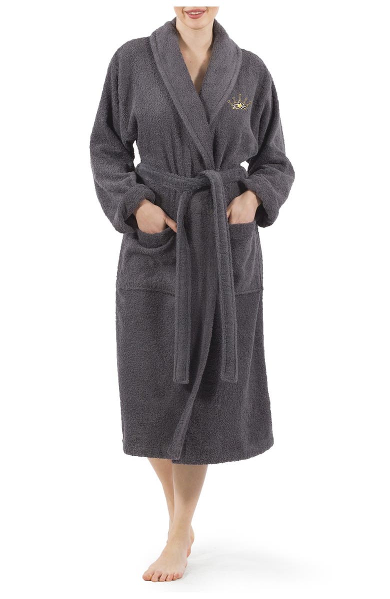 Linum Home Textiles Cheetah Crown Design Embroidered Terry Bathrobe, Main, color, Gray