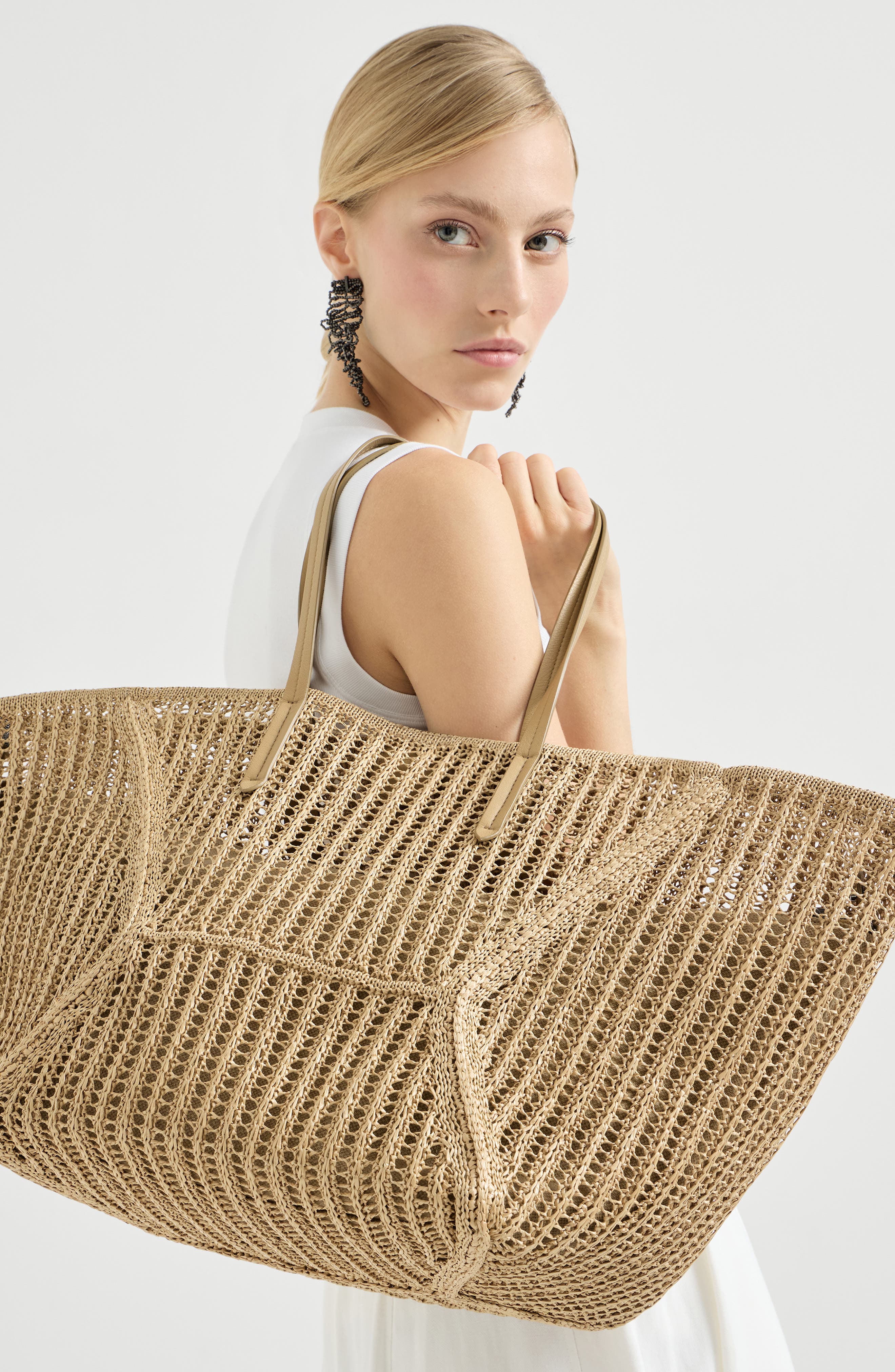 Brunello Cucinelli Techno raffia BC Duo bag, Alternate, color, Rope