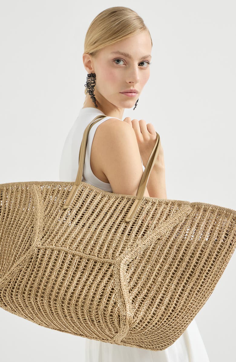 Brunello Cucinelli Techno raffia BC Duo bag, Alternate, color, Rope