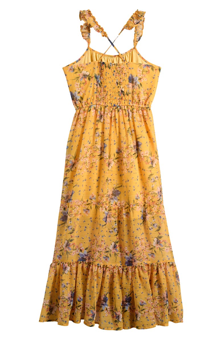 Ava & Yelly Kids' Floral Ruffle Strap Maxi Dress, Alternate, color, Yellow Floral