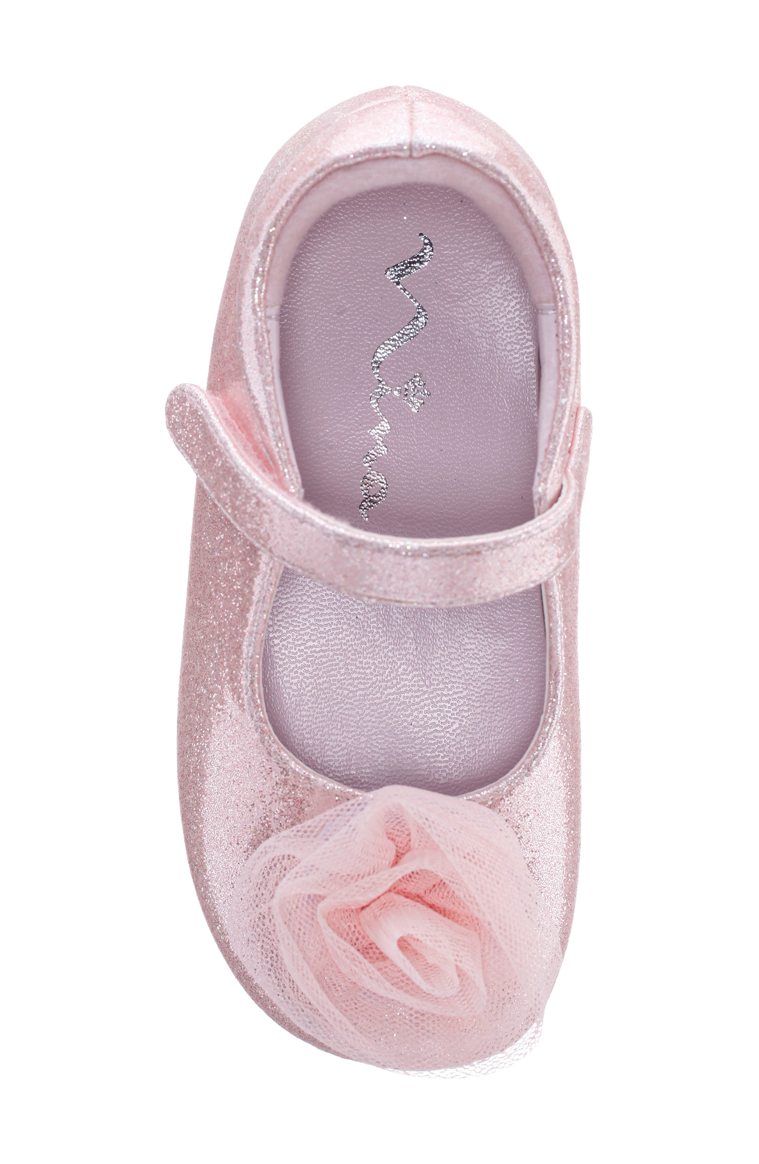 Nina Kids' Bluee Rosette Mary Jane Flat, Alternate, color, Light Pink Shimmer