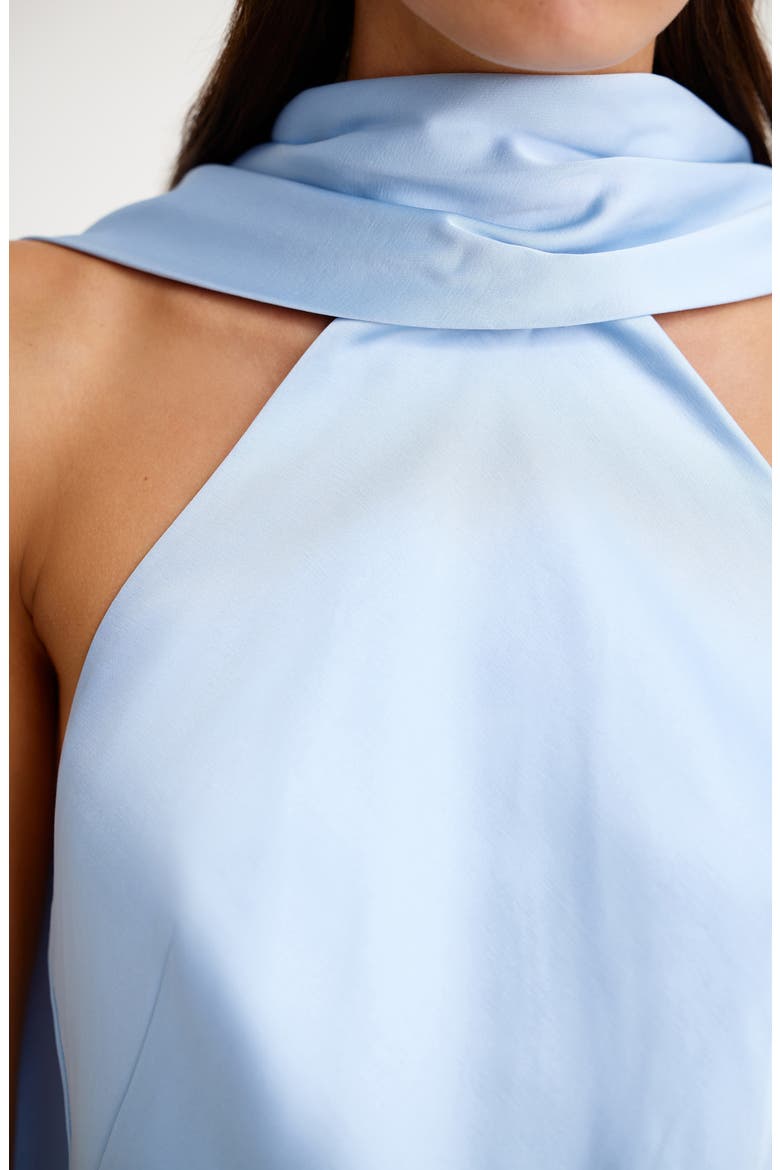 Lucile Scarf Detail Halter Neck Satin Cocktail Minidress, Alternate, color, ICE BLUE