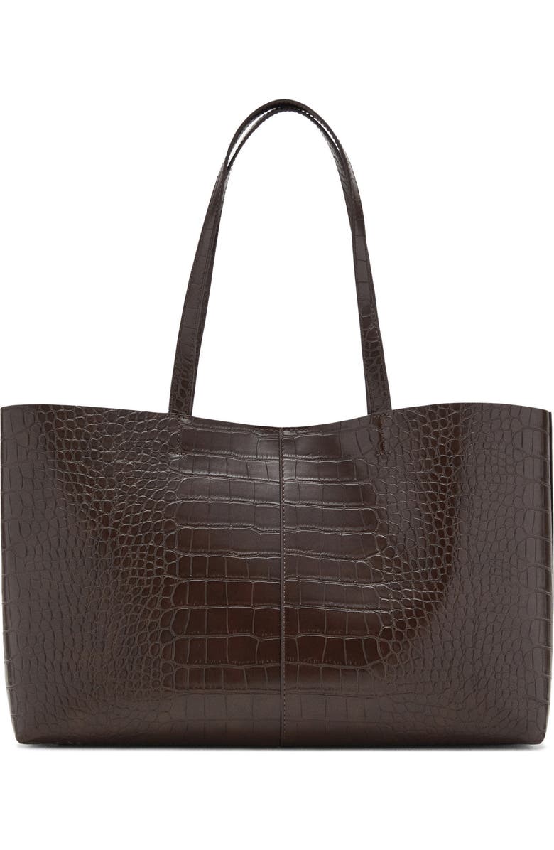 MANGO Faux Leather Shopper Tote, Main, color, Chocolate
