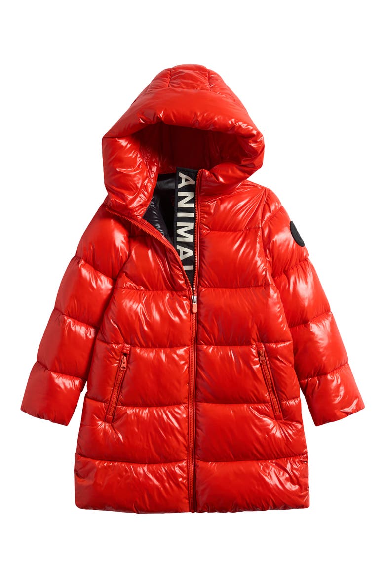 Kids' Millie Water Resistant Puffer Coat, Main, color, POPPY RED
