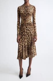 Dolce&Gabbana Leopard Print Long Sleeve Midi Dress