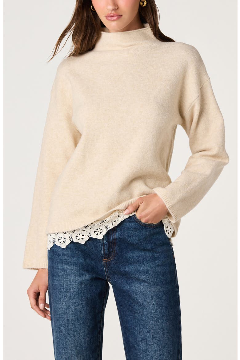 Marjolaine Mock Neck Eyelet Hem Sweater, Alternate, color, CREAM