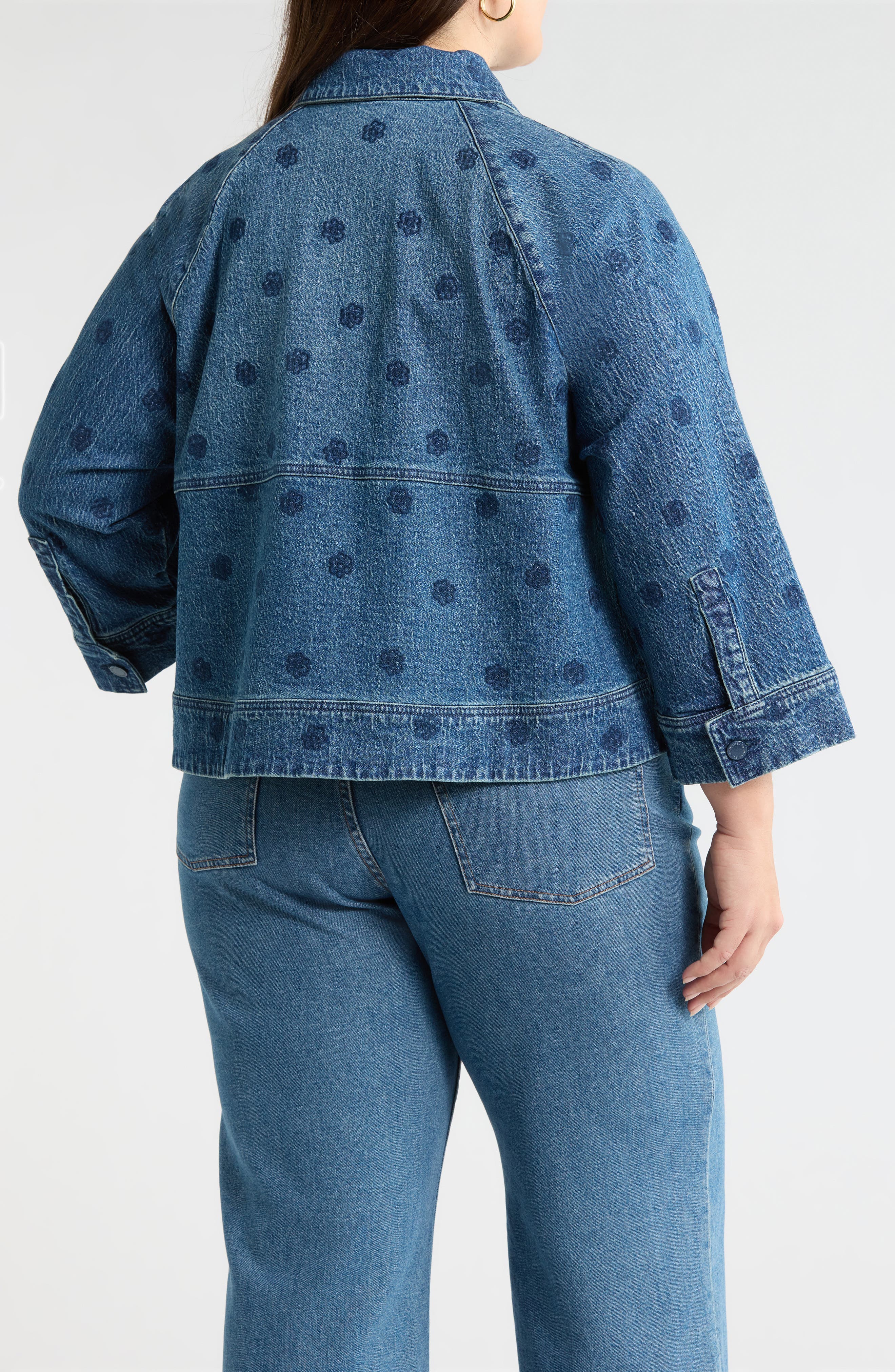 Floral Embroidery Crop Denim Jacket - image 2