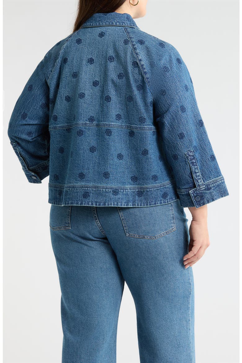 Floral Embroidery Crop Denim Jacket, Alternate, color, BLUE