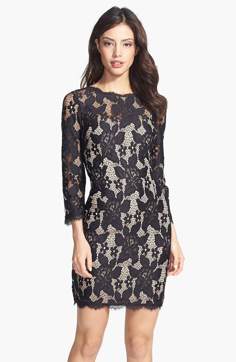 Adrianna Papell Long Sleeve Lace Cocktail Dress, Main, color, 