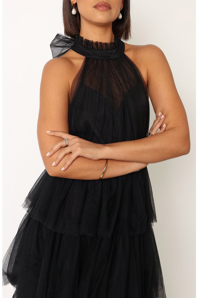Frances Halter Neck Tiered Tulle Gown, Alternate, color, BLACK