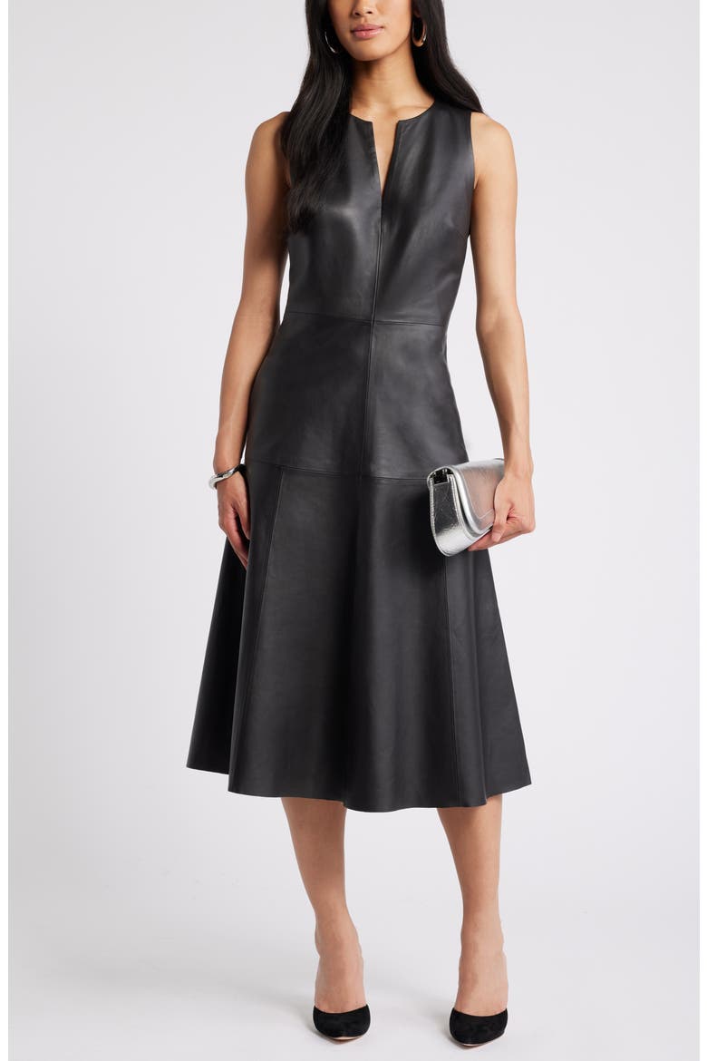 A-Line Leather Dress, Main, color, BLACK