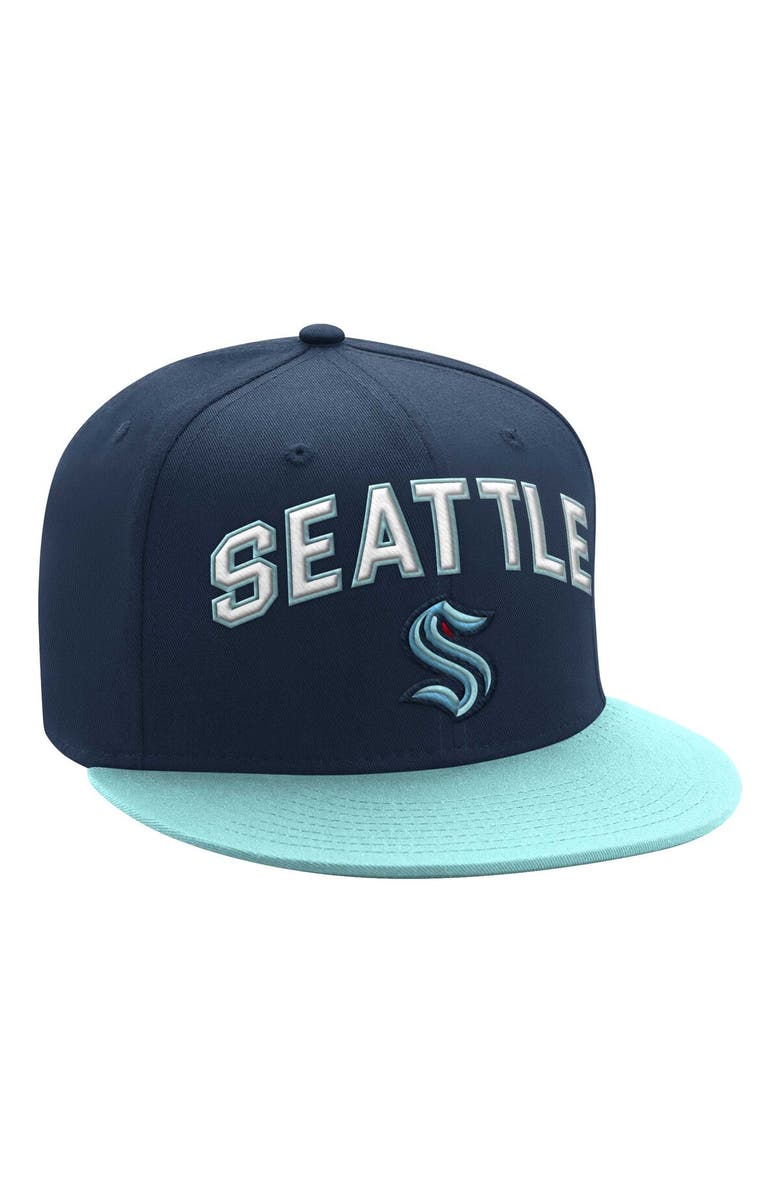 STARTER Men's Starter Deep Sea Blue/Light Blue Seattle Kraken Arch Logo Two-Tone Snapback Hat, Main, color, Navy