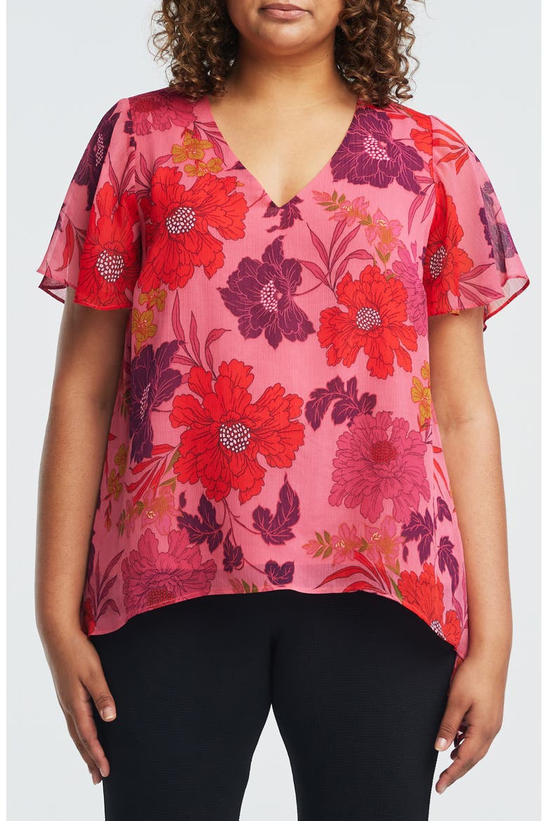 Delta Floral Flutter Sleeve Top, Main, color, PRINT