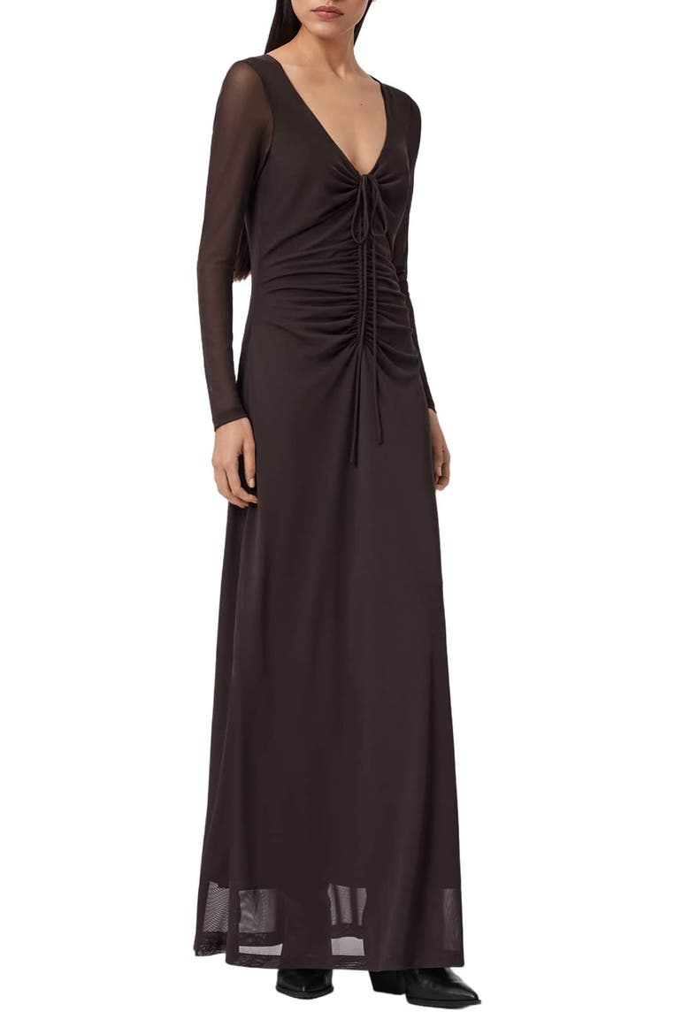 Gabby Long Sleeve Mesh Maxi Dress, Alternate, color, BOTTLE BROWN