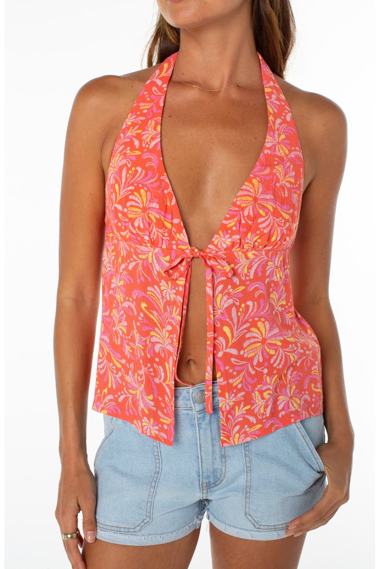 Fairweather Split Front Halter Top, Alternate, color, HOT CORAL