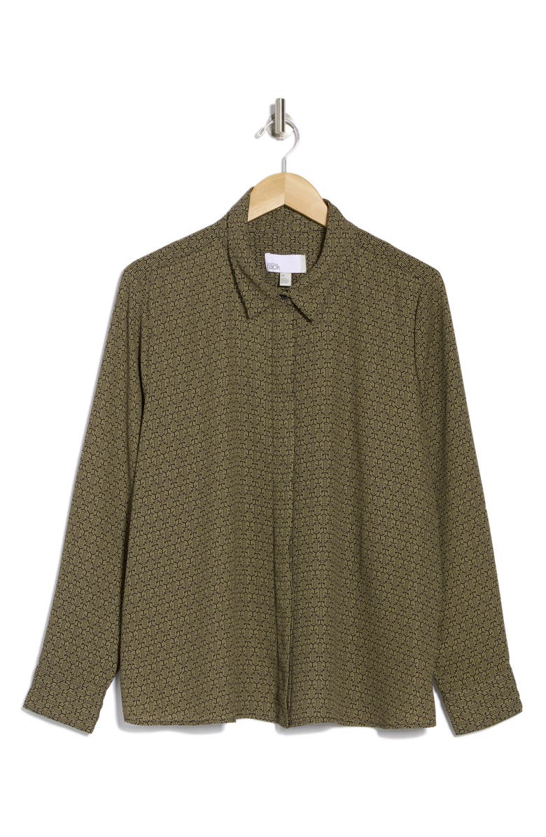 NORDSTROM RACK Long Sleeve Crepe Button-Up Shirt, Alternate, color, Olive C- Black Arrow Geo