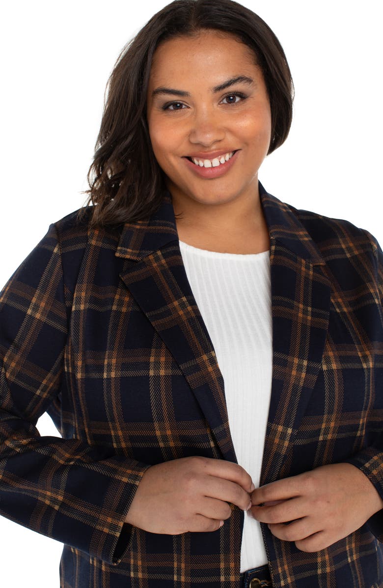 Liverpool Los Angeles Plaid Notched Lapel Blazer, Alternate, color, Navy/ Toffee Oversized Plaid