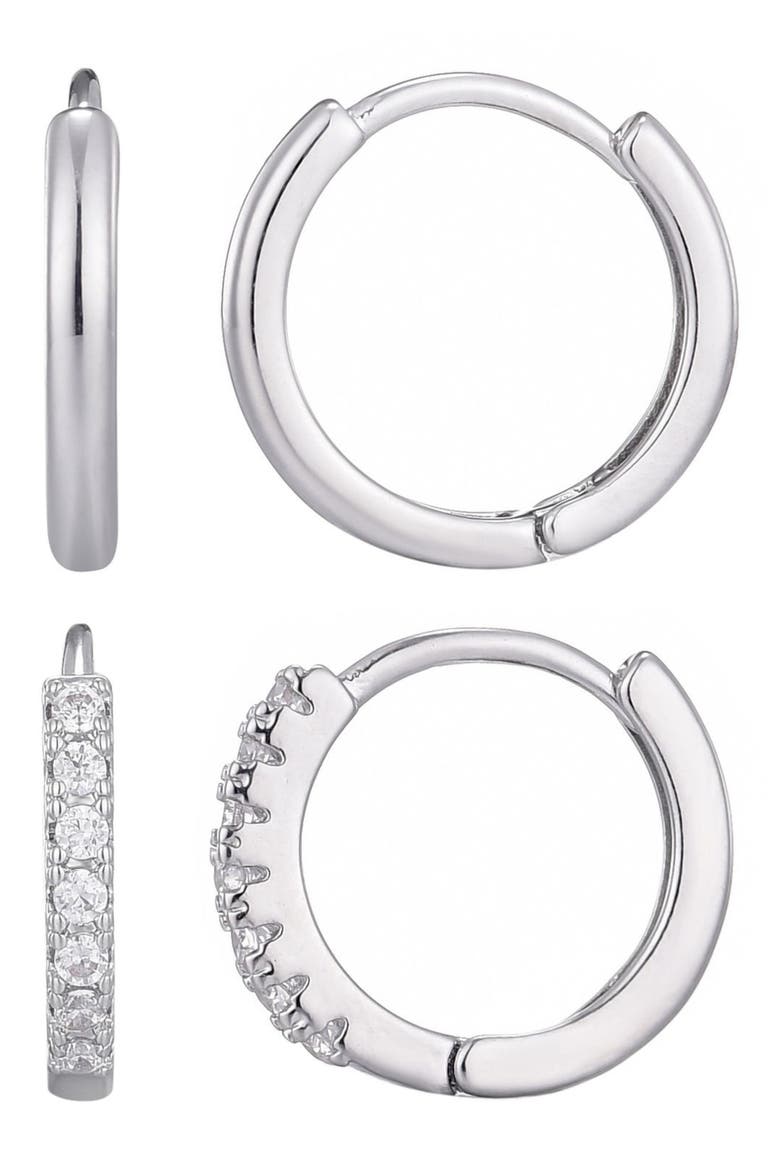 Set of 2 Assorted Huggie Hoop Earrings, Main, color, SILVER
