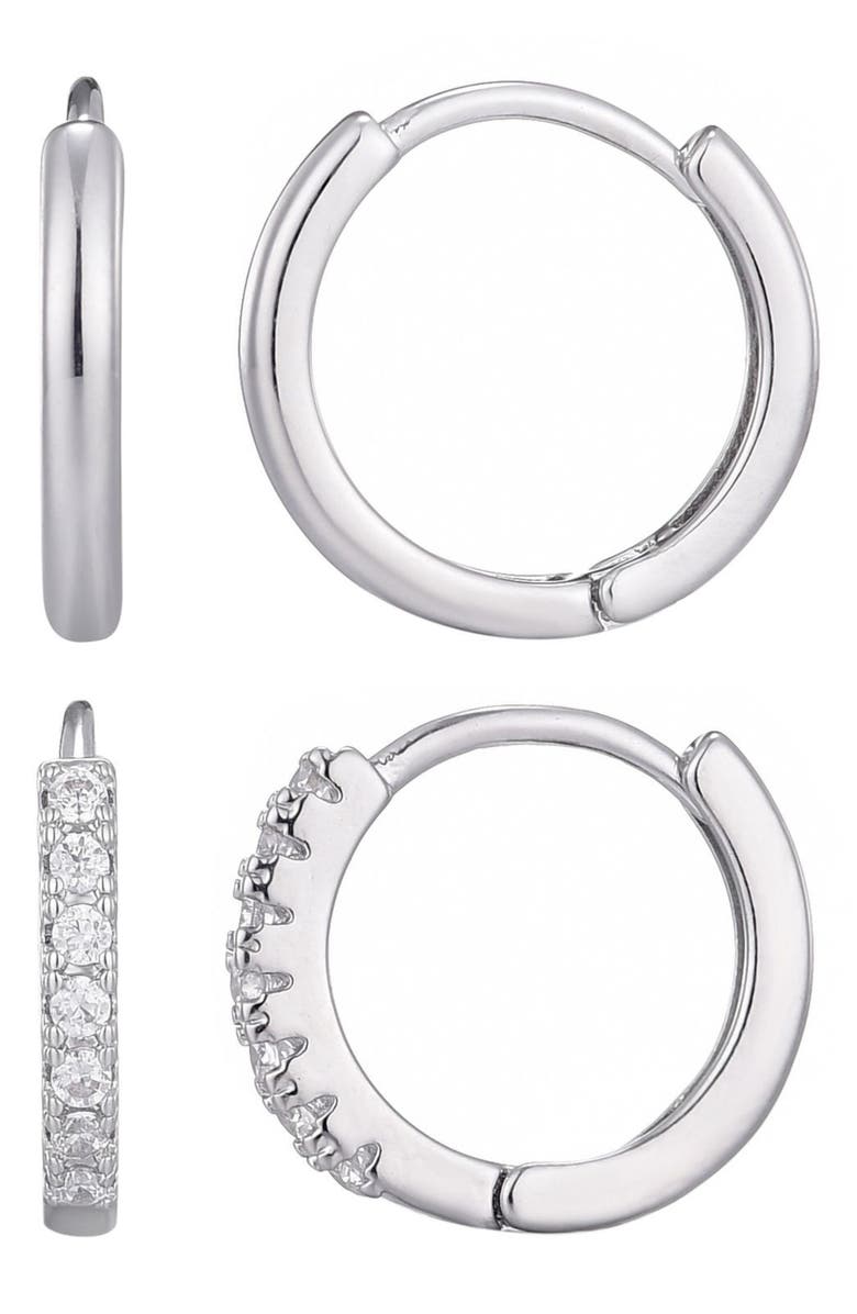 Adornia Set of 2 Assorted Huggie Hoop Earrings, Main, color, Silver