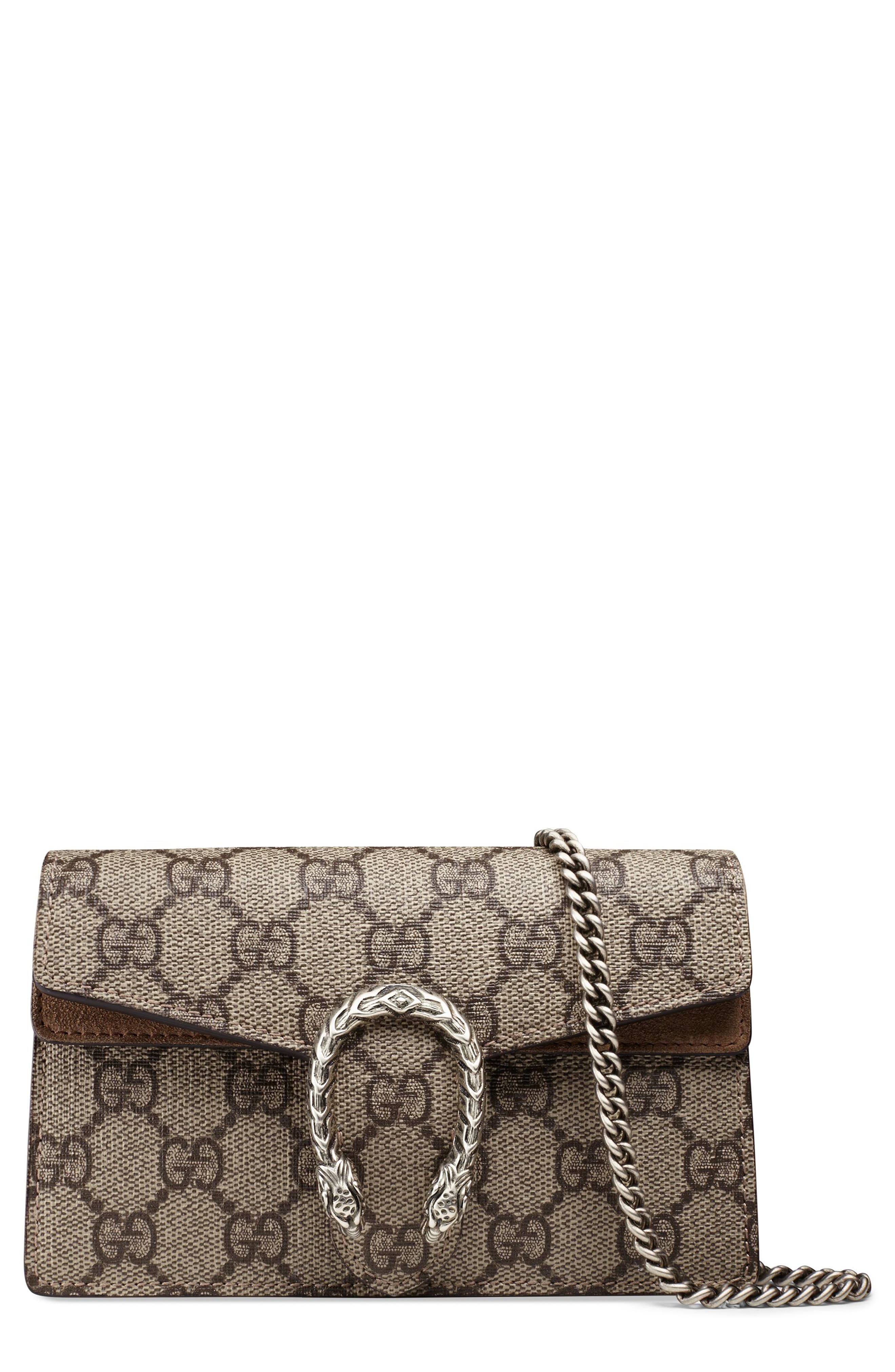 Gucci Super Mini GG Supreme Canvas & Suede Shoulder Bag, Main, color, 