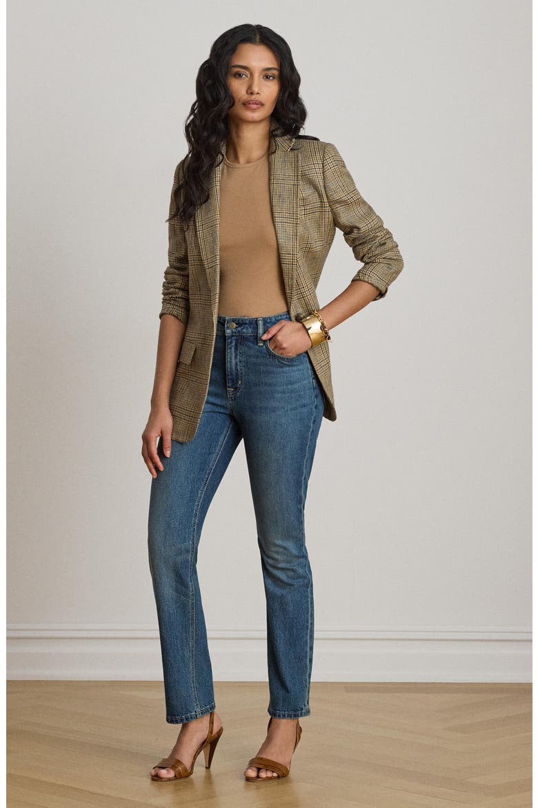 High Waist Ankle Straight Leg Jeans, Alternate, color, HAZE WASH BLUE