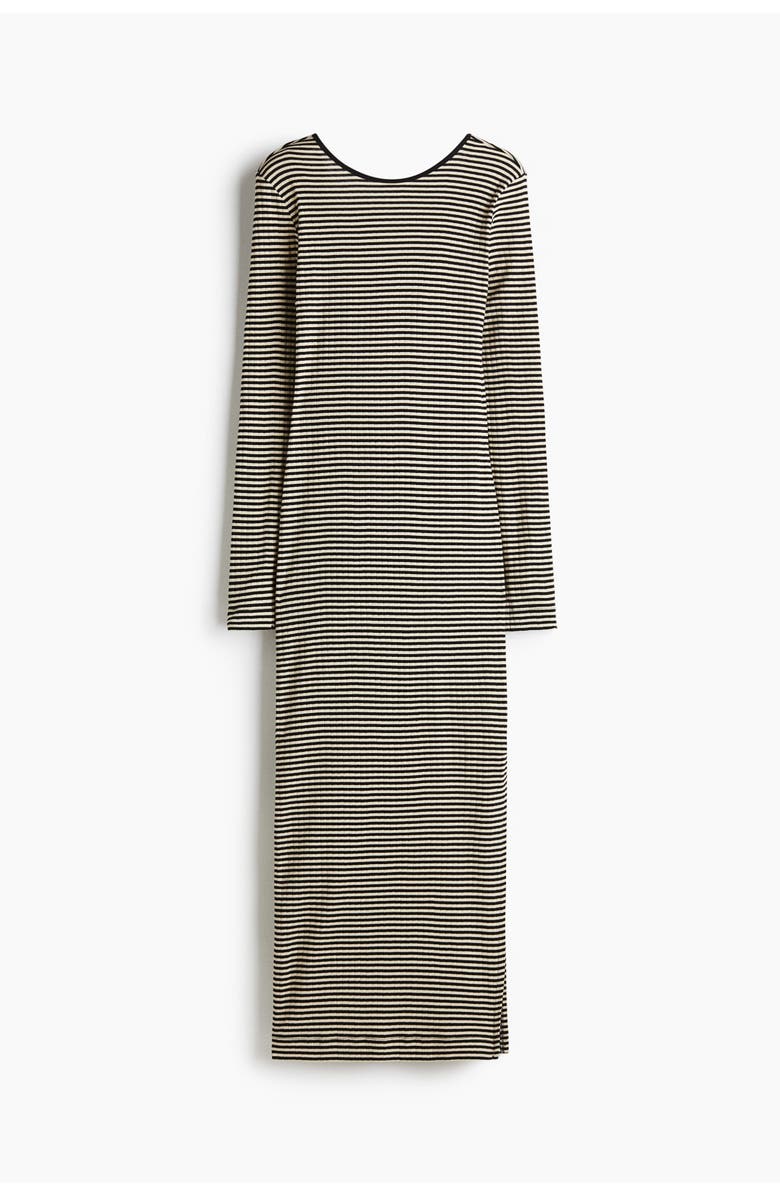 H&M Ribbed Scoop-back Dress, Main, color, Black/Beige Striped
