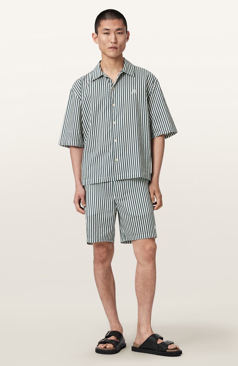 AllSaints Chopin Oversize Stripe Short Sleeve Cotton Button-Up Shirt, Alternate, color, 
