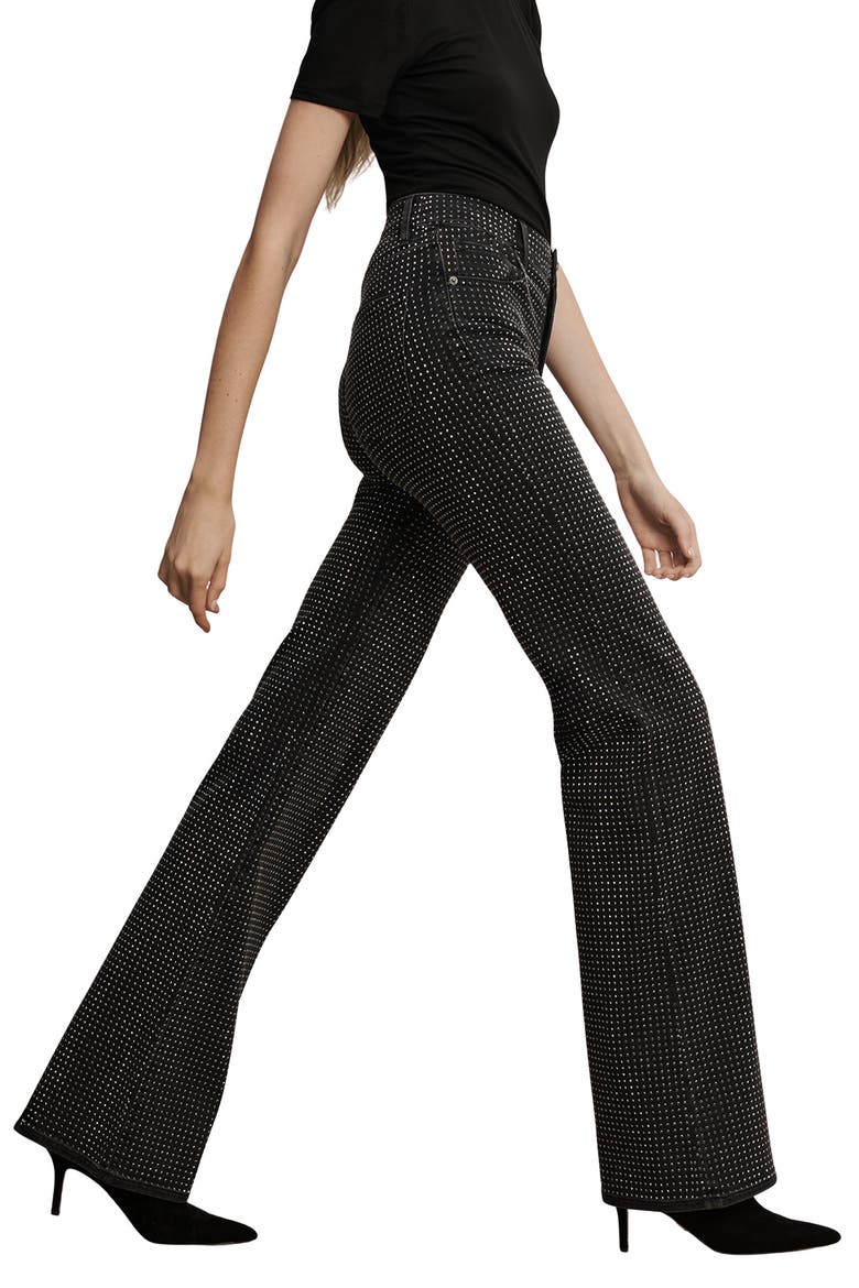 Crosbie Crystal Embellished High Waist Slim Wide Leg Jeans, Alternate, color, WASHED ONYX