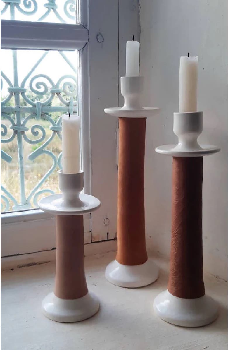 Alcantara Frederic Leather Wrapped Candle Holder, Alternate, color, White