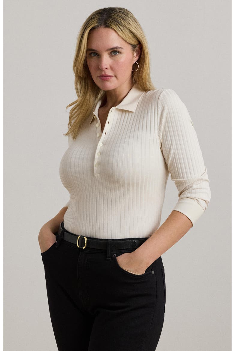 Wide Rib Polo Shirt, Alternate, color, MASCARPONE CREAM
