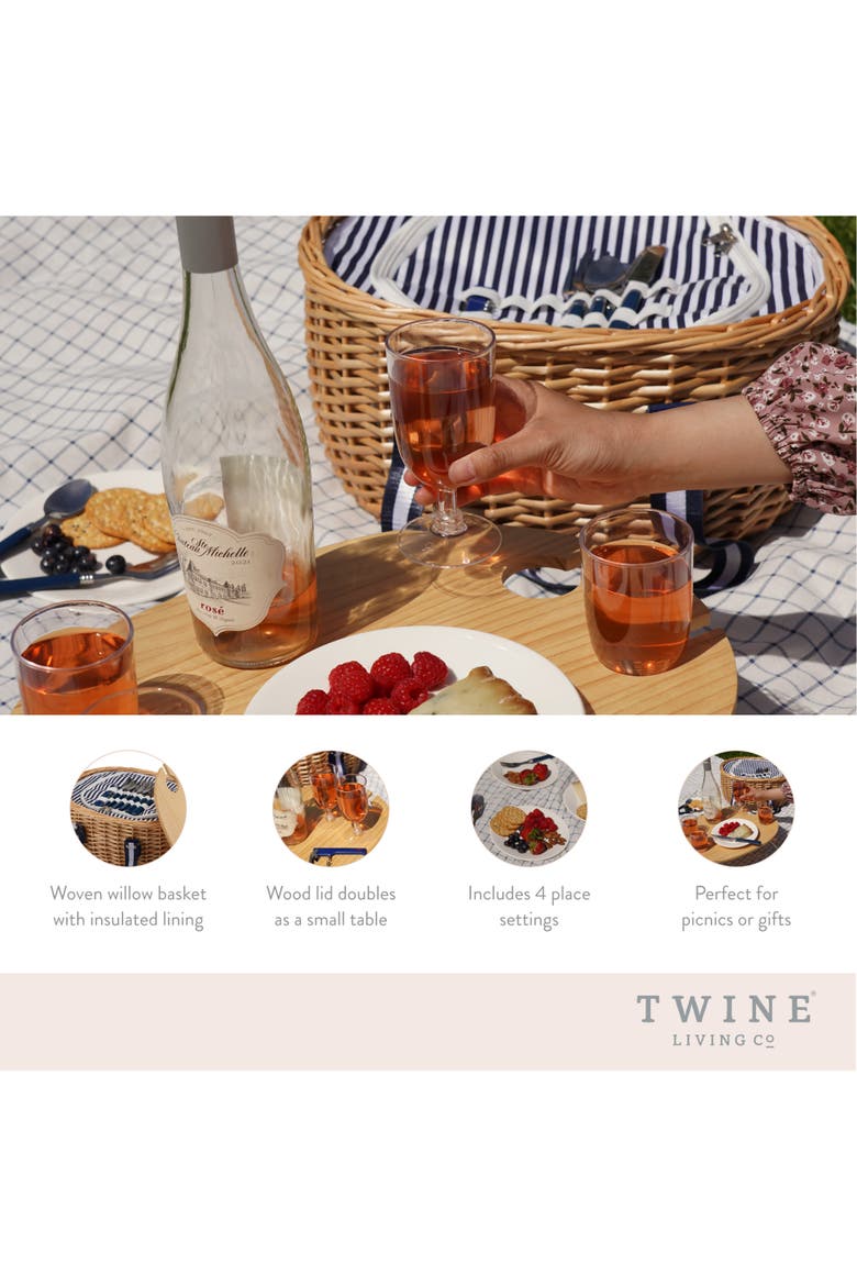 Central Park Willow Picnic Basket Set for Four, Alternate, color, Brown