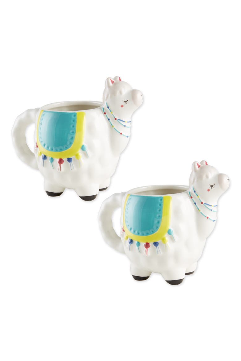 Llama Ceramic Mug Set/2, Main, color, White