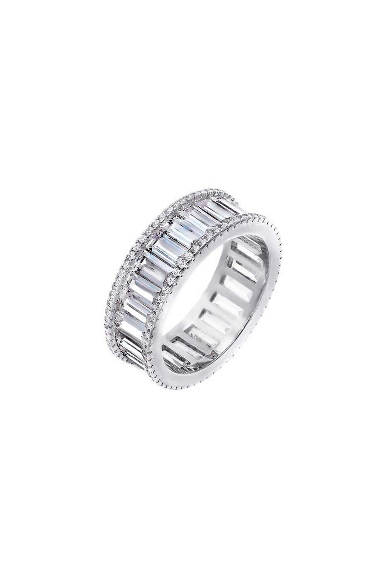 CZ Round X Baguette Eternity Band Ring, Main, color, Silver