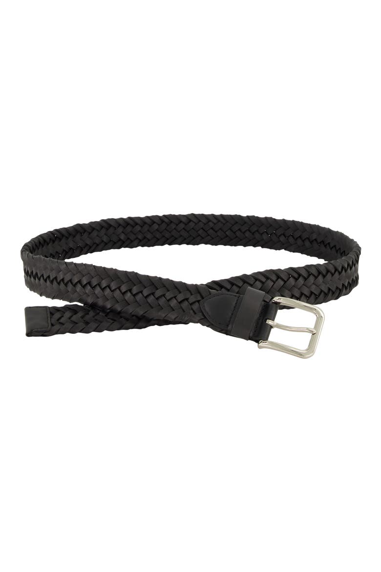 Alex Woven Leather Belt, Alternate, color, BLACK