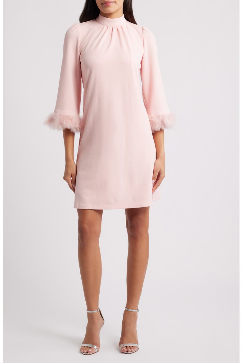 Feather Trim Sheath Dress, Main, color, BLOSSOM