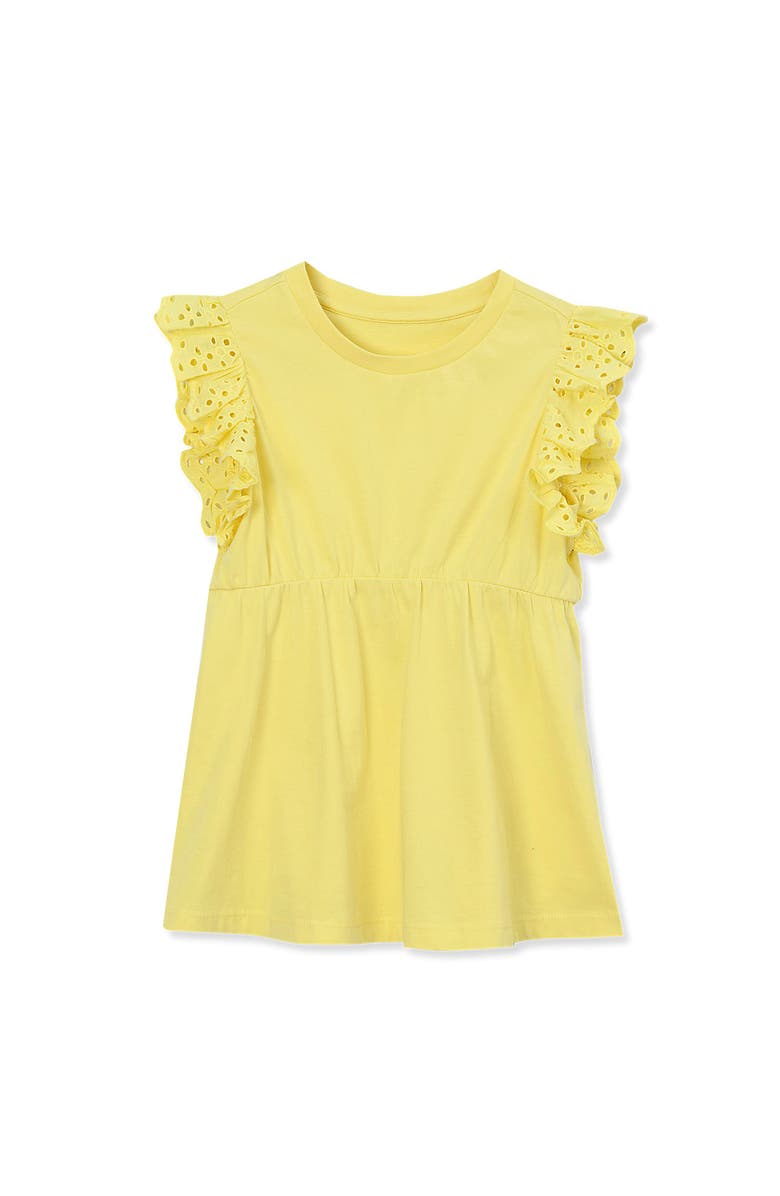 Lands' End Girls Flutter Sleeve Tiered Peasant Top, Main, color, Limelight