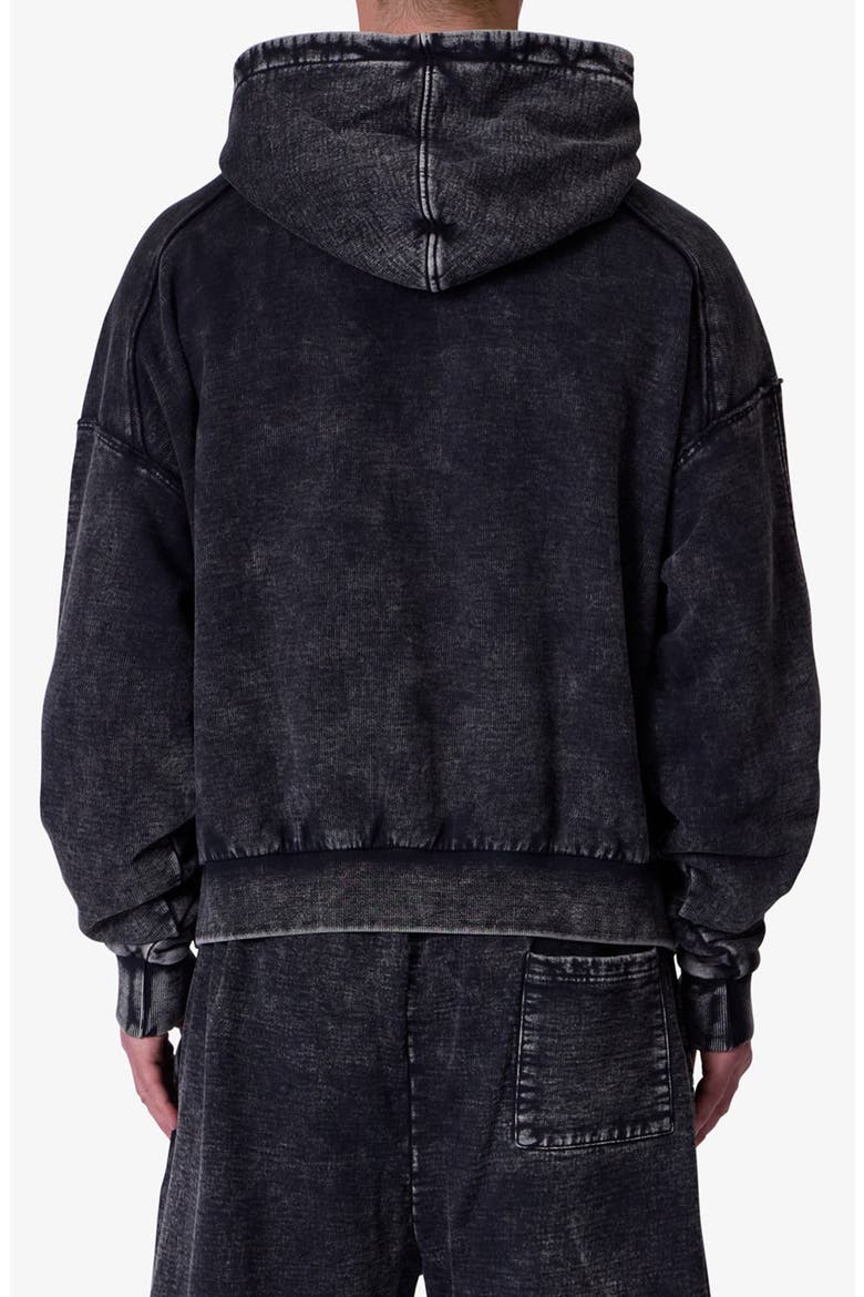 Frayed Seam Acid Wash Cotton Fleece Hoodie, Alternate, color, BLACK