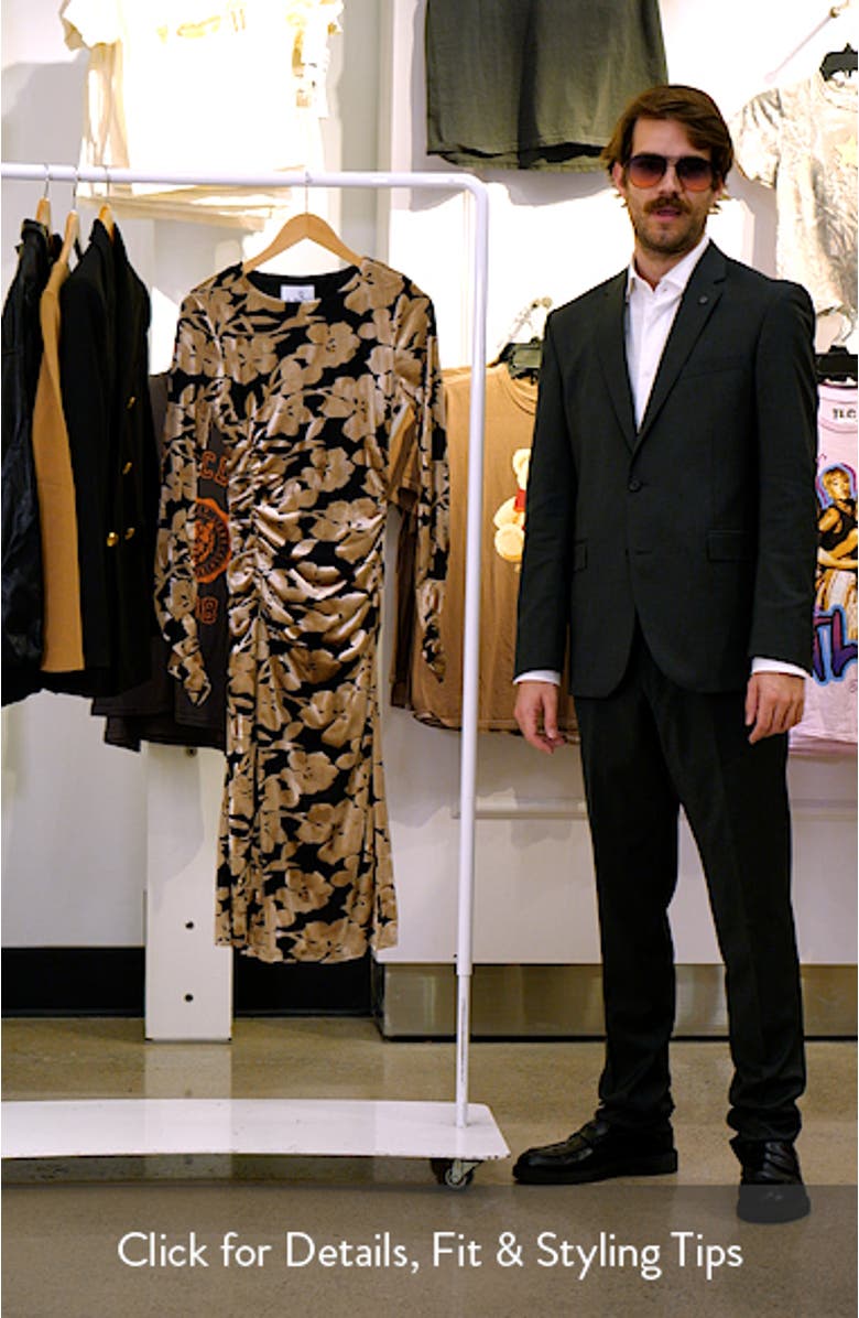 Floral Long Sleeve Velvet Burnout Midi Dress, sales video thumbnail