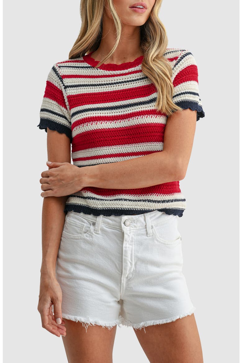 Stripe Crochet Top, Main, color, CREAM RED STRIPE