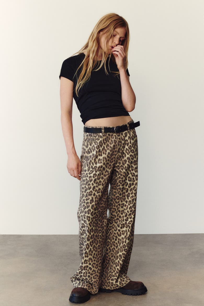 Baggy Cotton Twill Pants, Alternate, color, Light beige/leopard print