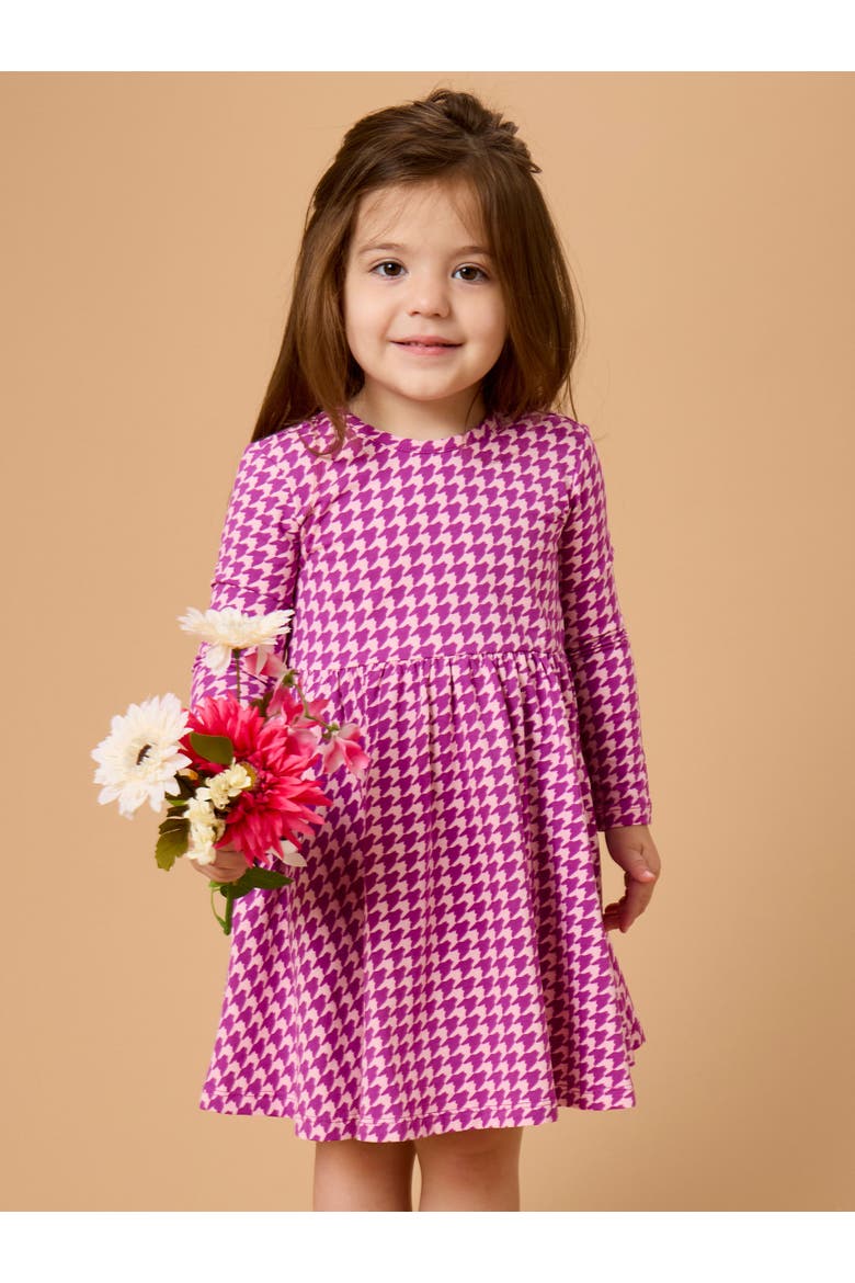 Knit Long Sleeve Twirl Dress, Alternate, color, Plum Tart Houndstooth